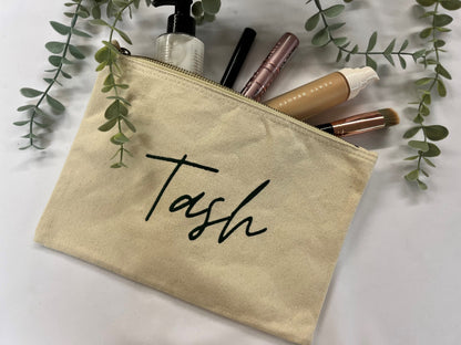 Canvas Make Up Bag With Embroidered Name